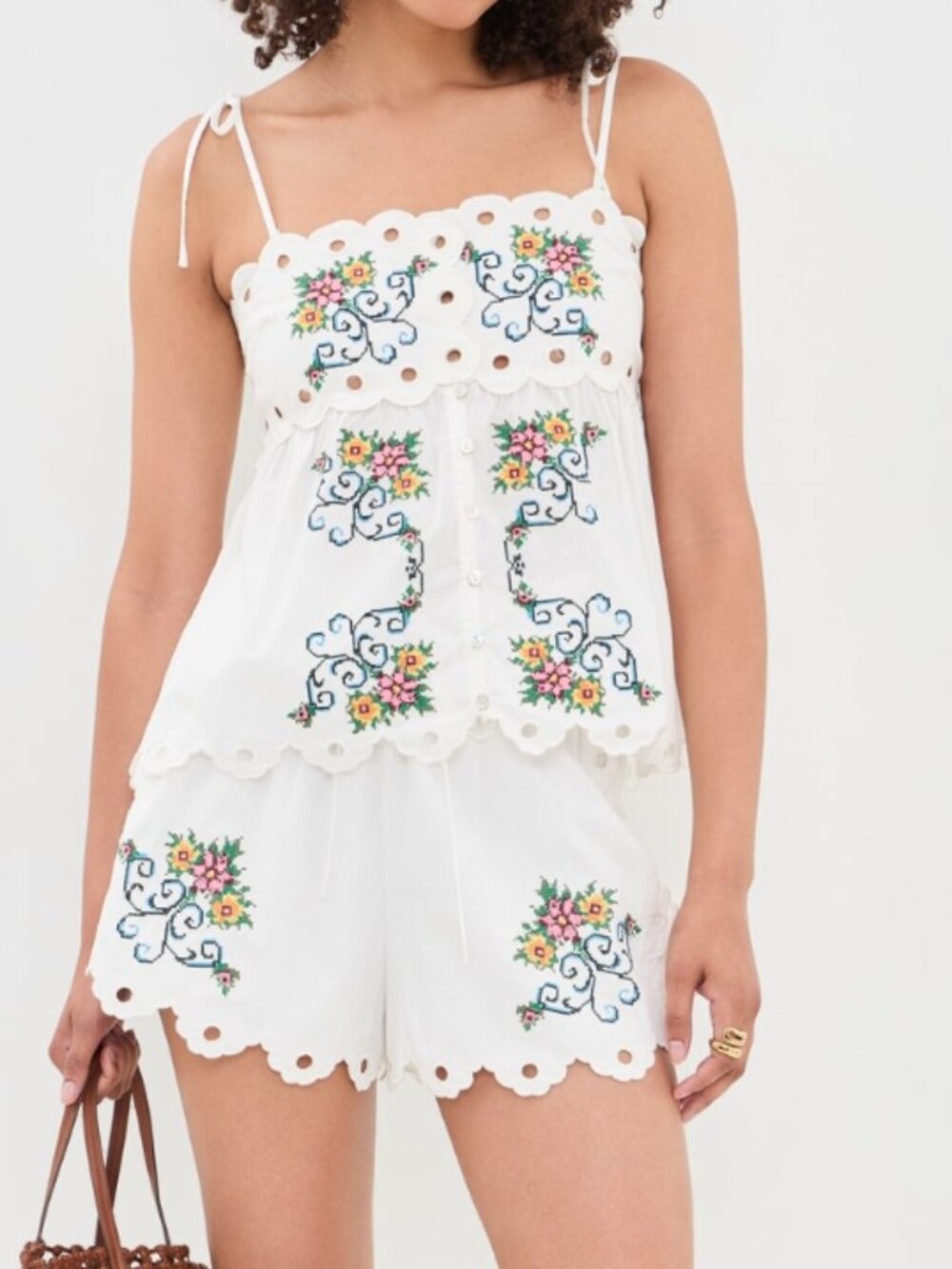 Moon River Scallop Floral Embroidered Top  Scallop Floral Embroidered Top